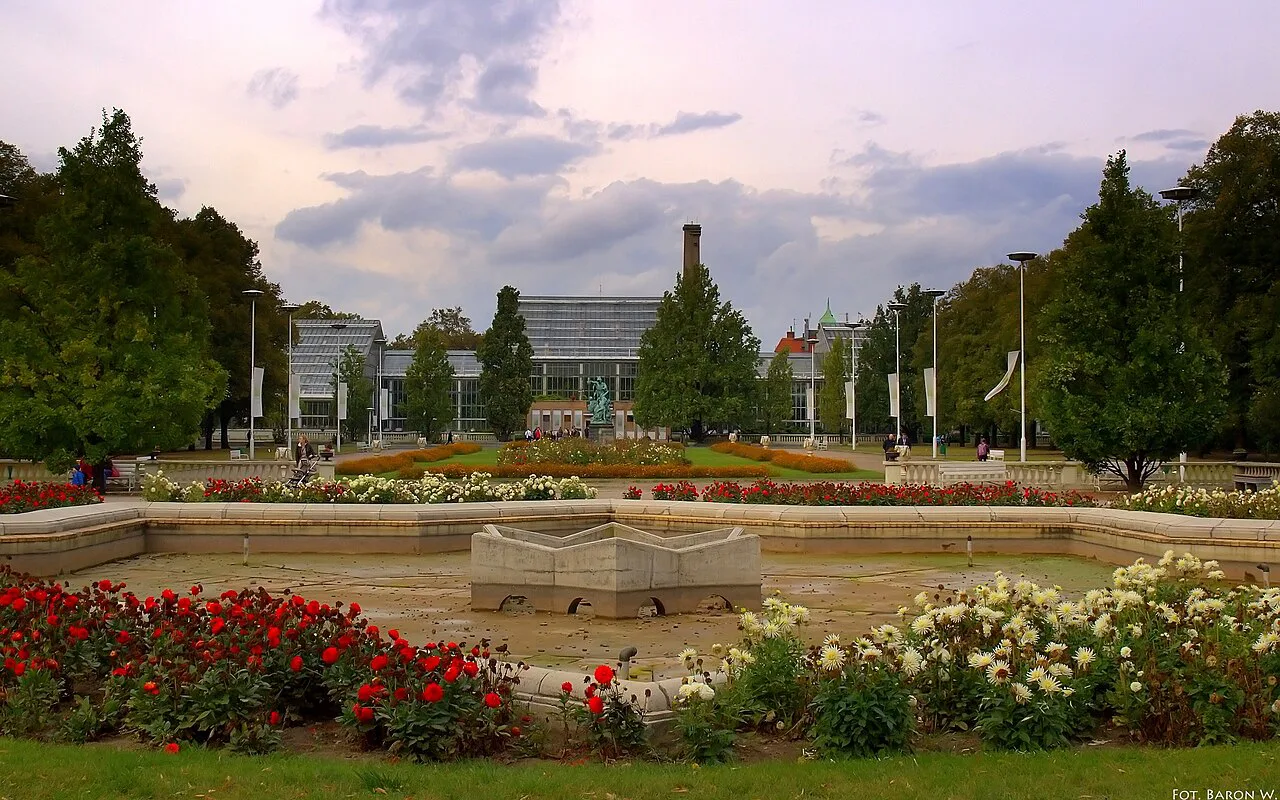 Gardens outside the Palm House in Poznań.