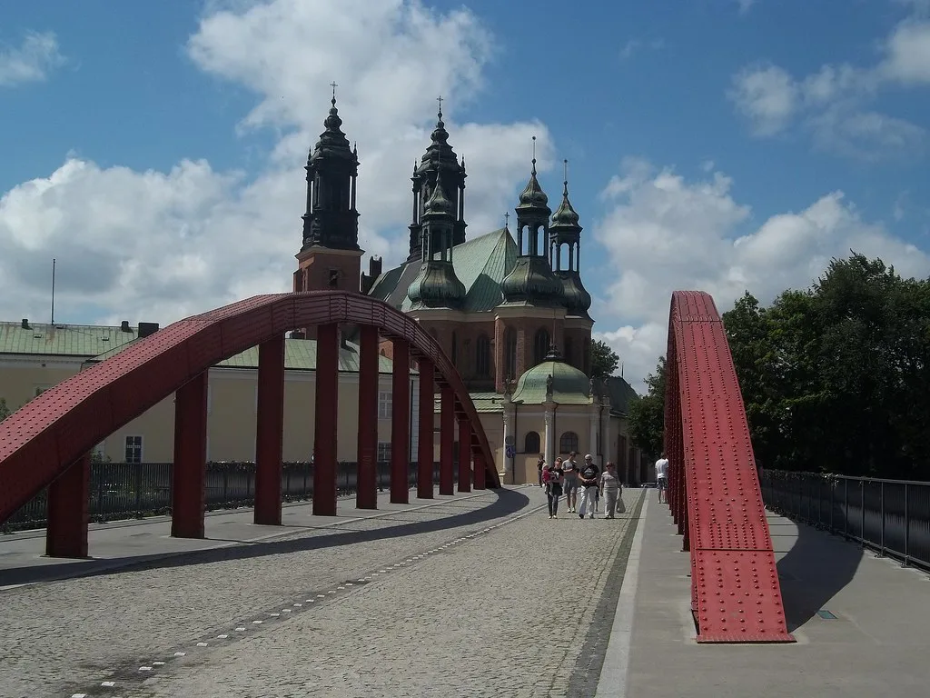 Poznań Cathedral seen from the Jordan Bridge on Ostrów Tumski.