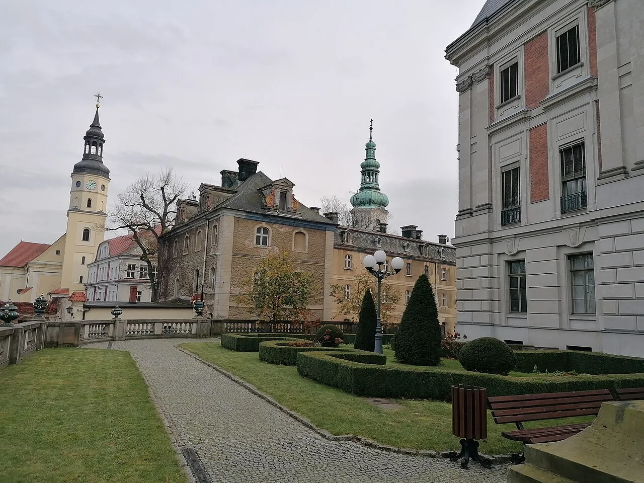 Exterior and gardens of Pszczyna Palace.