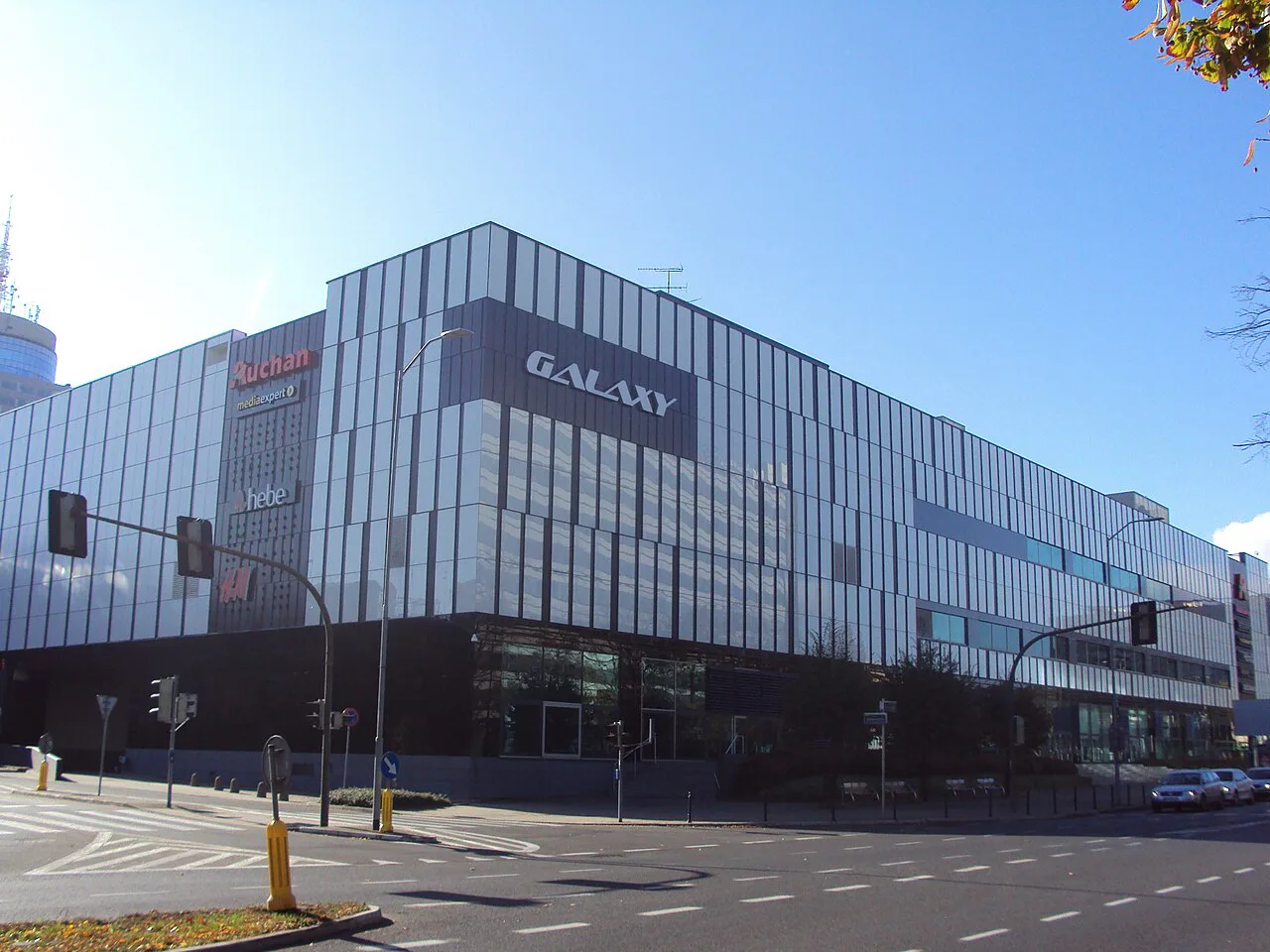 The glass facade of Galaxy shopping centre in Szczecin.
