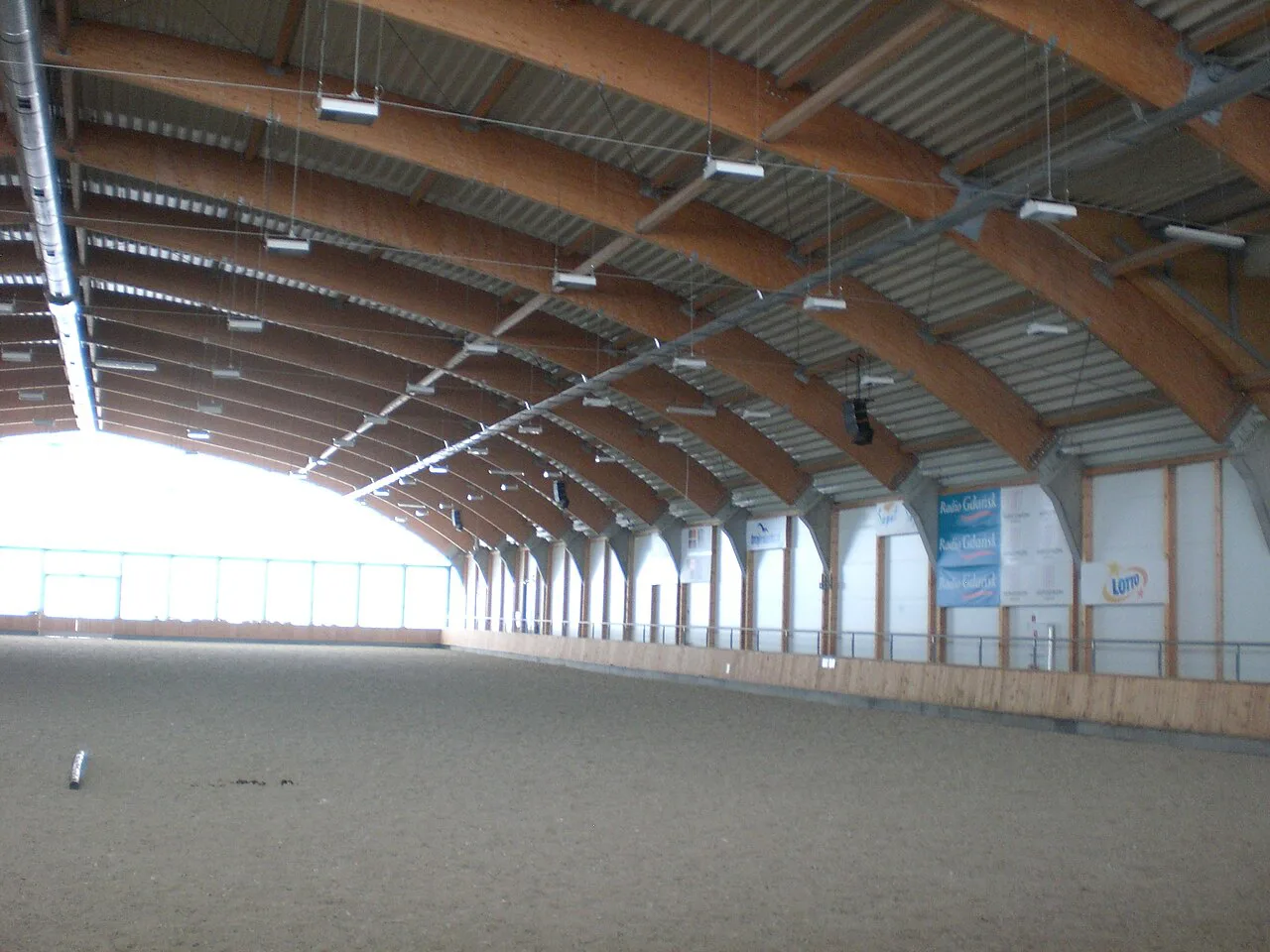 The covered riding arena at the Sopot Hippodrome.