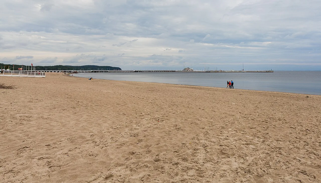 Sopot beach with the pier stretching out to sea.