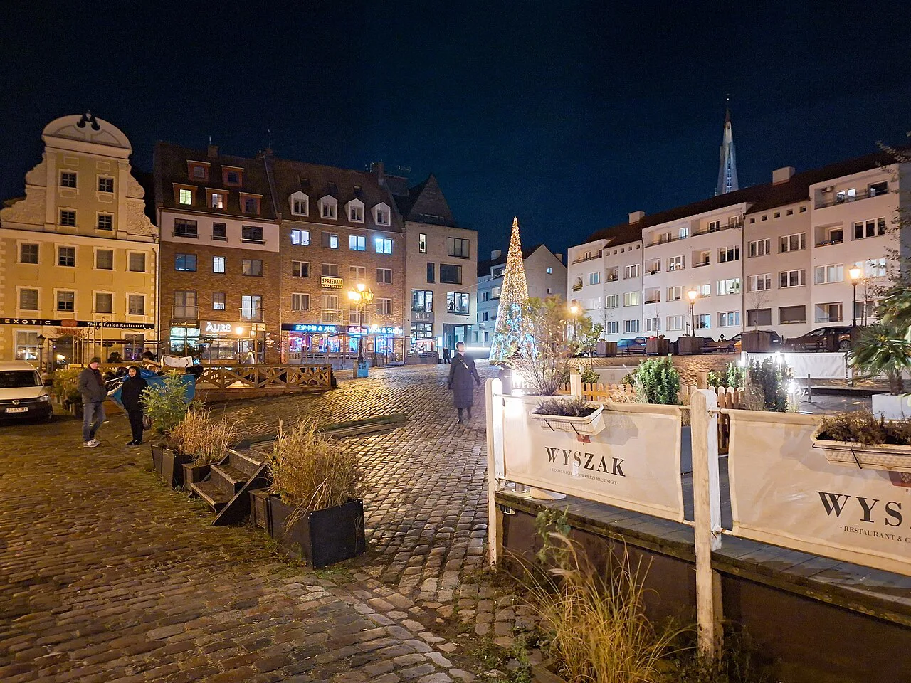Sienny Market Square in Szczecin in the evening.