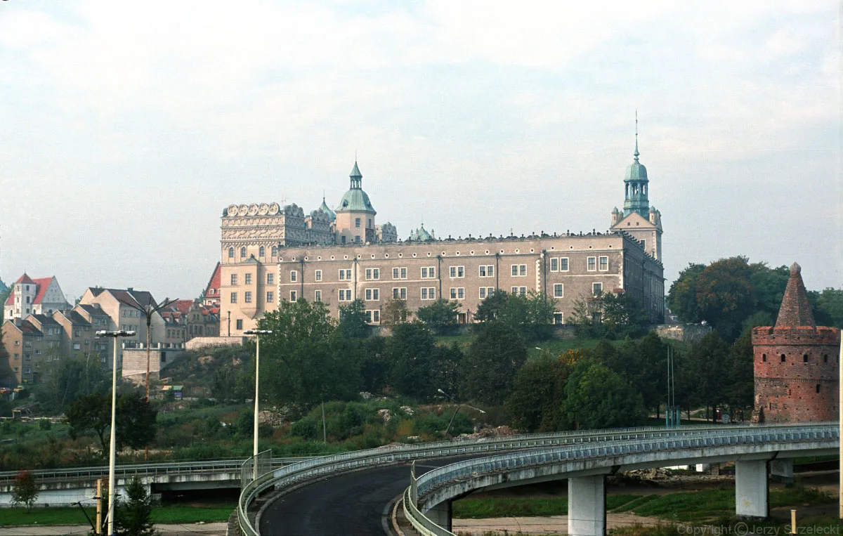 The Pomeranian Dukes' Castle seen across Szczecin's riverside.