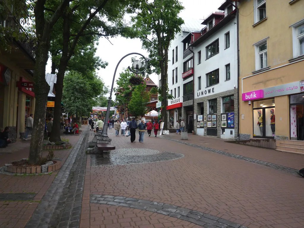 A pedestrian shopping street in Zakopane.