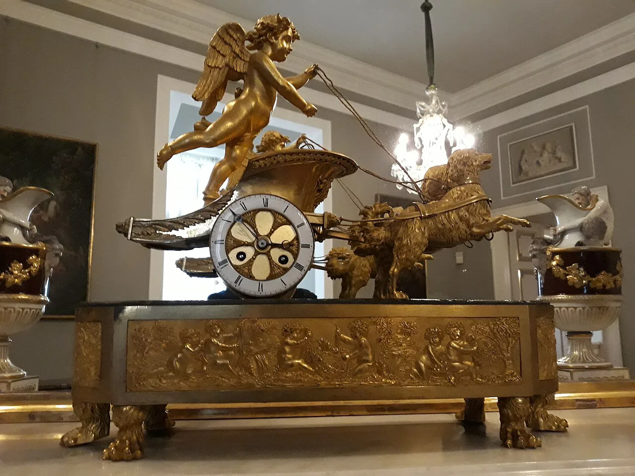 A gilded chariot clock inside the Royal Castle in Warsaw.