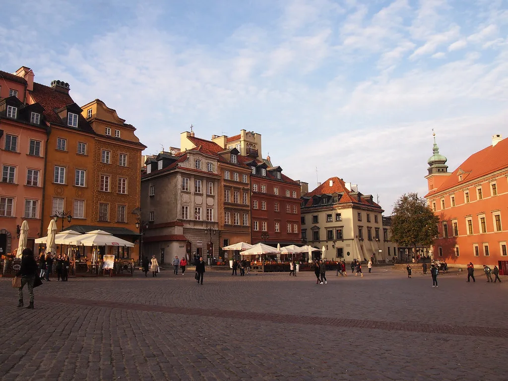 Café terraces on Castle Square in Warsaw.