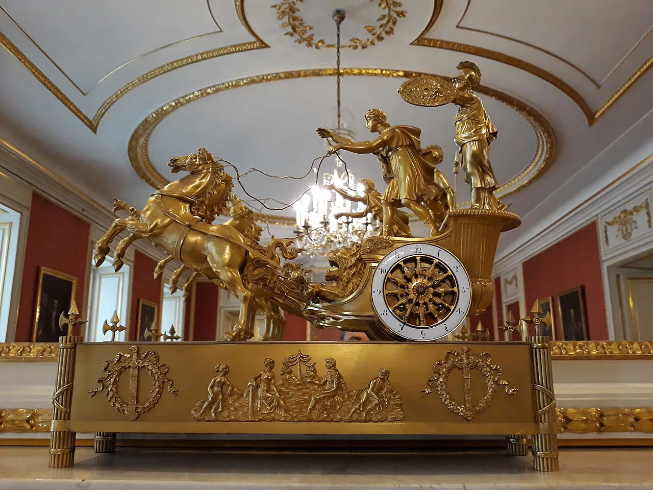 A gilded clock in one of the Royal Castle's interiors in Warsaw.