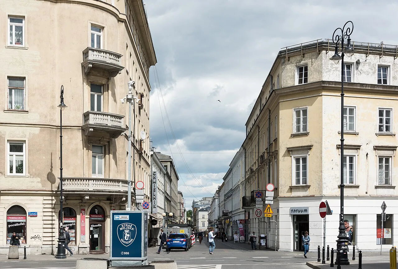Chmielna Street by Five Corners Square (Plac Pięciu Rogów) in Warsaw.