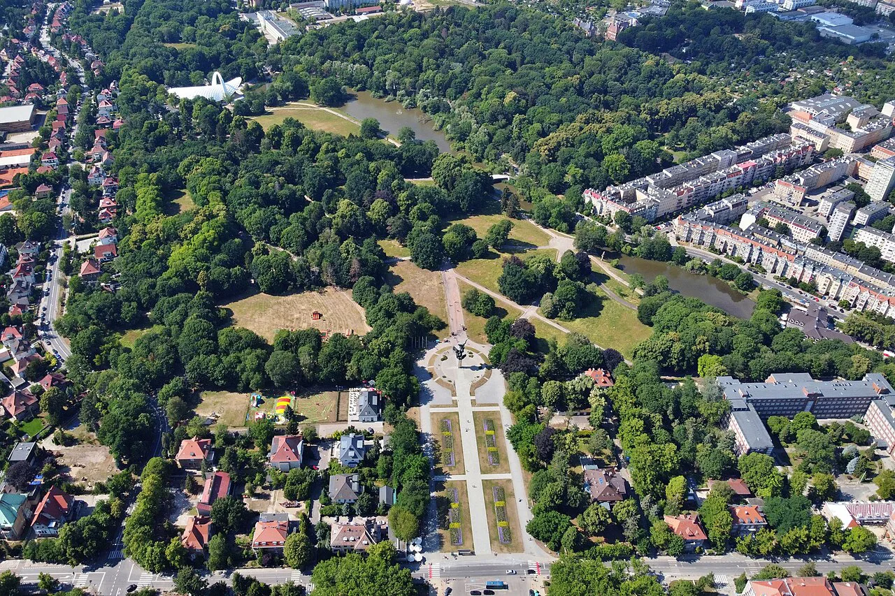 Aerial view of Kasprowicz Park in Szczecin.