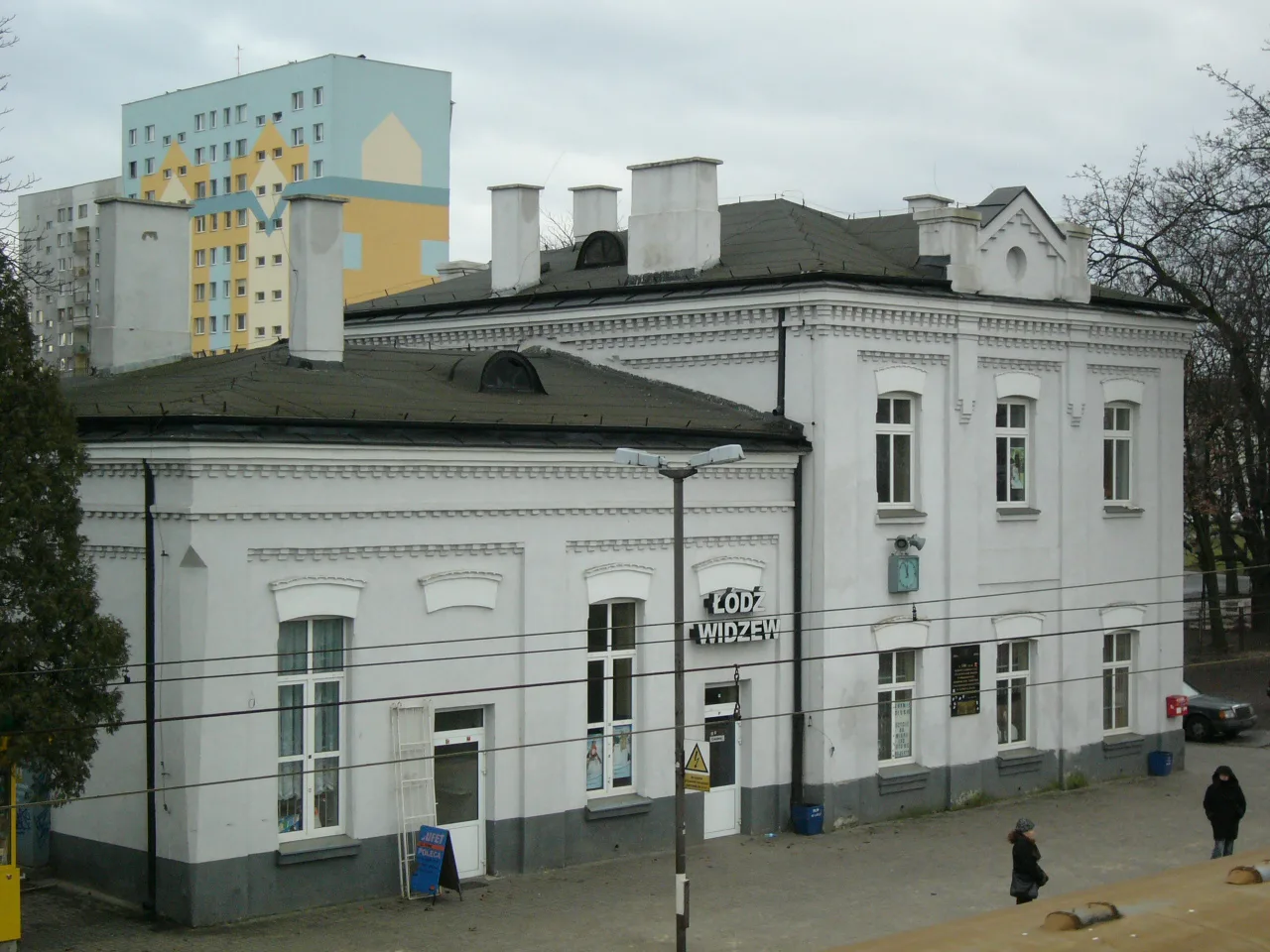 Łódź Widzew railway station building.