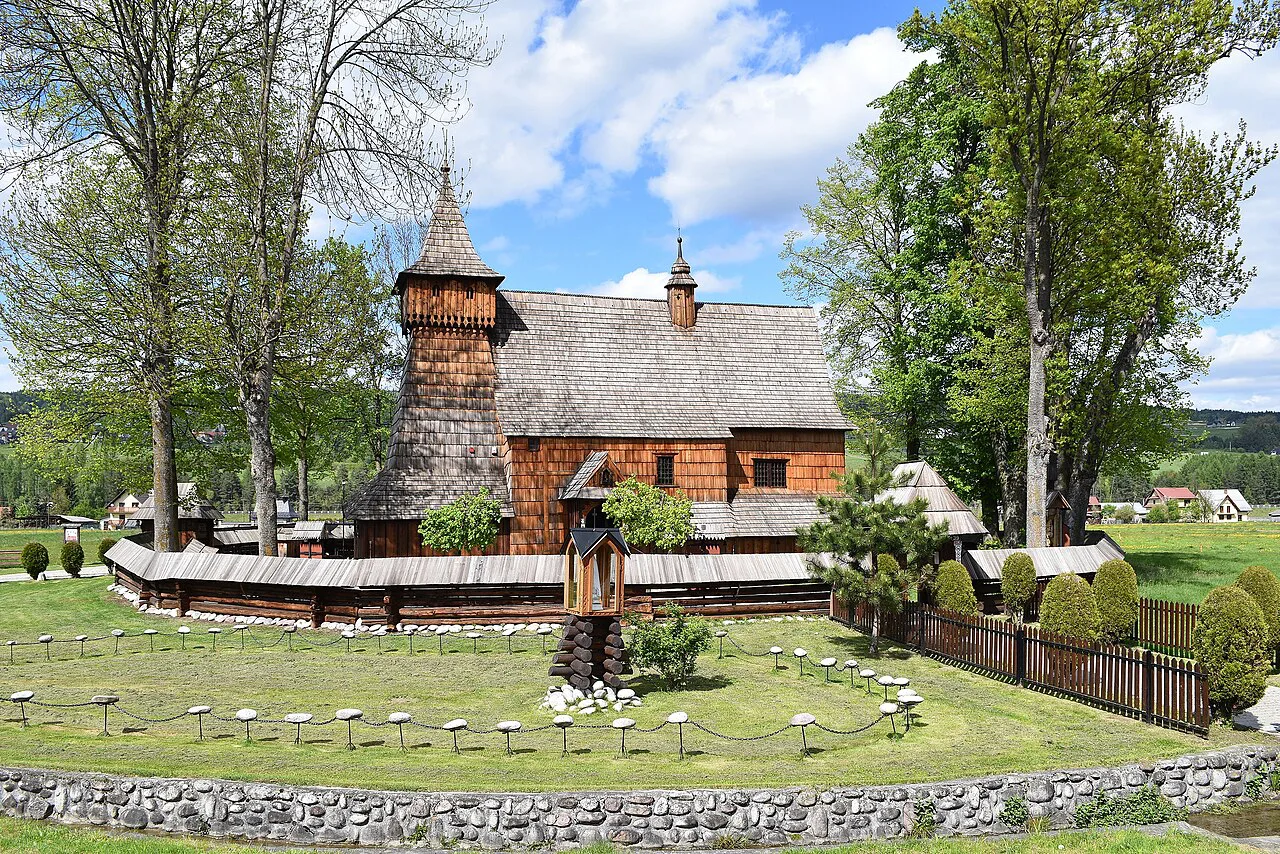Churchyard of the wooden St Michael's Church in Dębno.