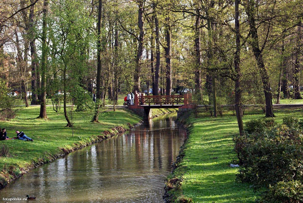 A footbridge over a stream in Szczytnicki Park, Wrocław.