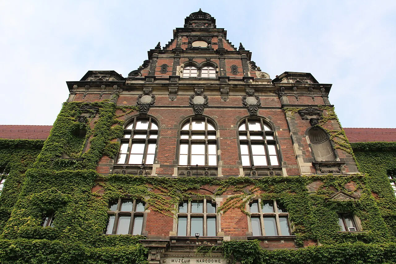 The ivy-covered facade of the National Museum in Wrocław.