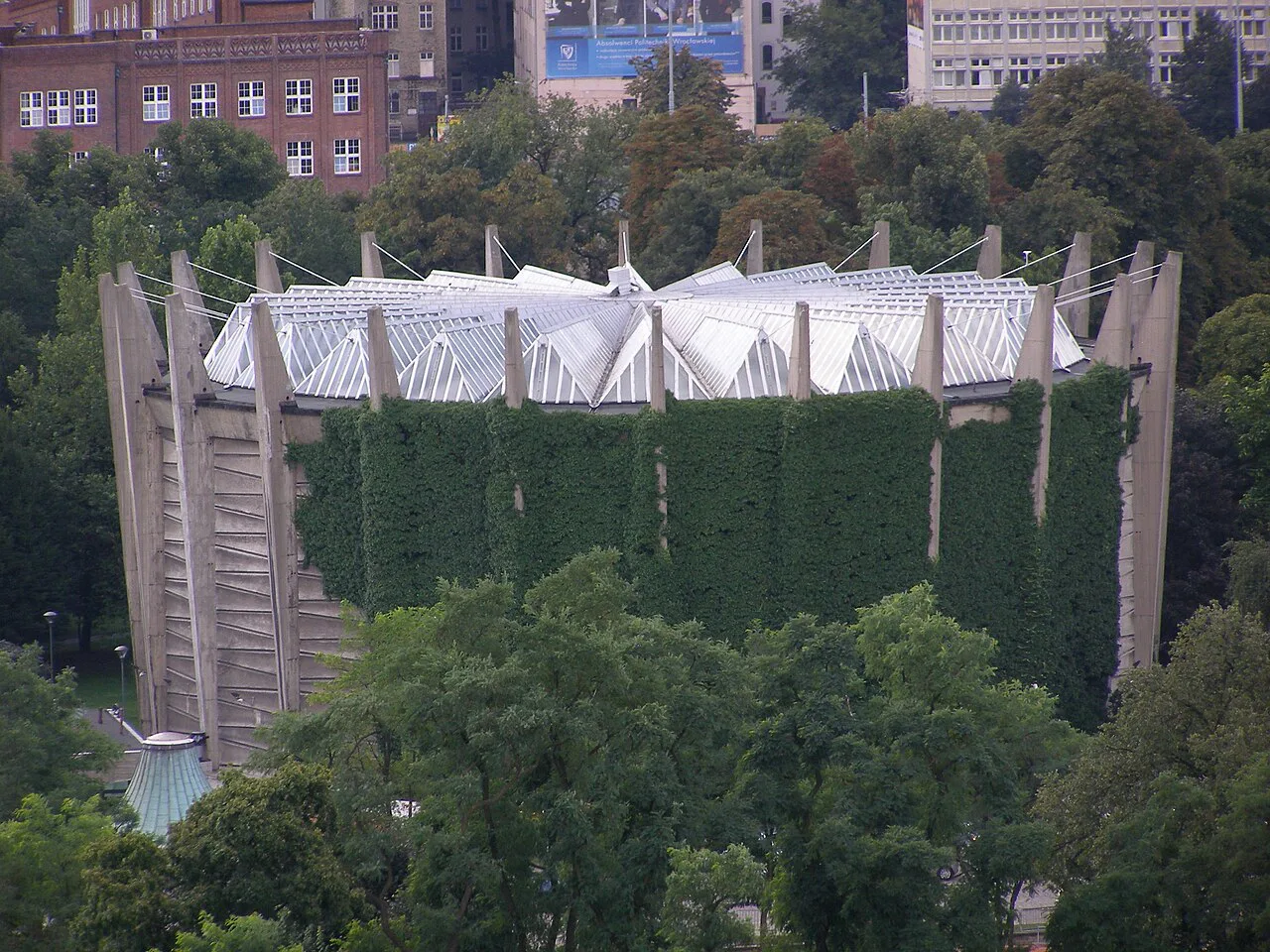 The Racławice Panorama building seen from the cathedral tower in Wrocław.