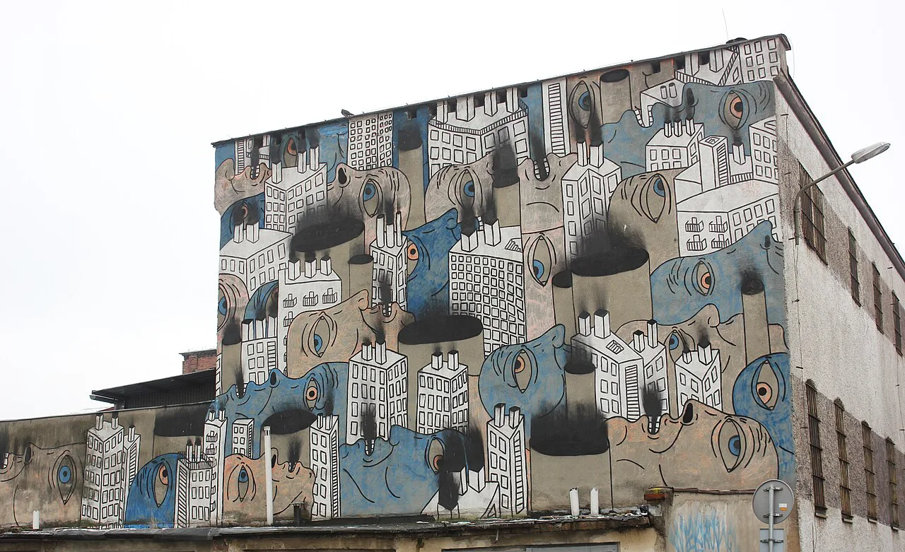 The "Ex: Miasto" mural by Magda Drobczyk on Drzewna Street in Wrocław.