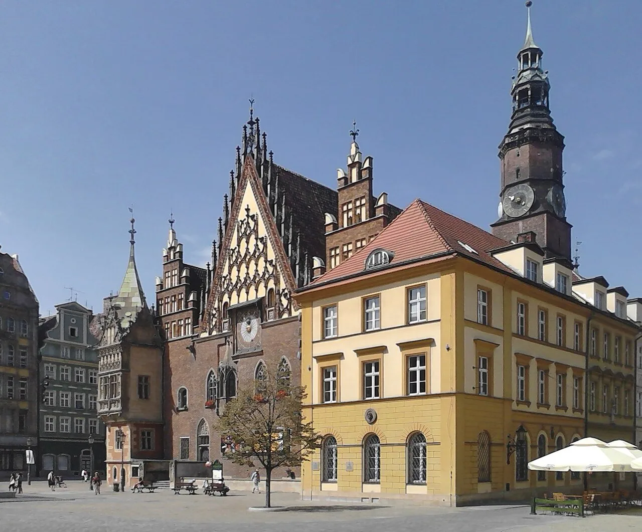 Wrocław Town Hall and its tower seen from the Market Square.