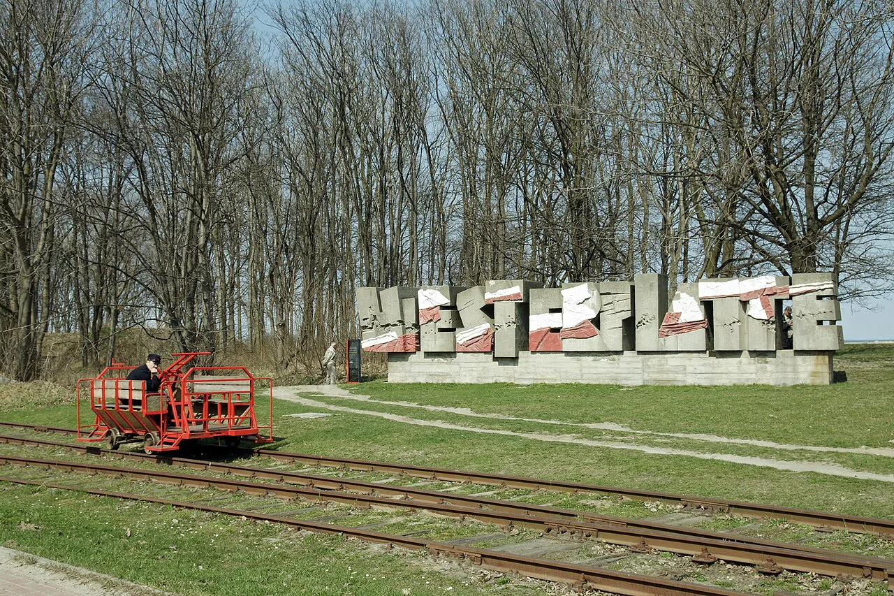 Westerplatte lettering on the peninsula in Gdańsk.
