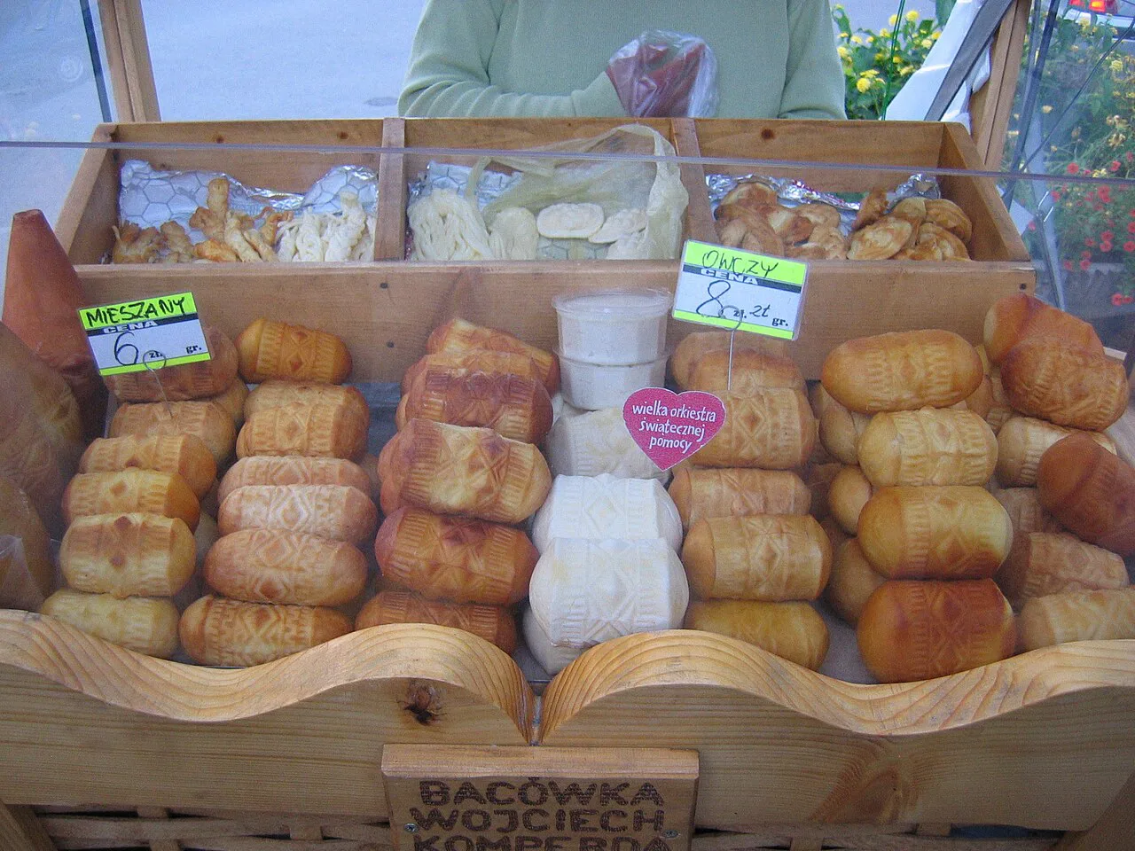 Oscypek and other smoked highland cheeses on a market stall