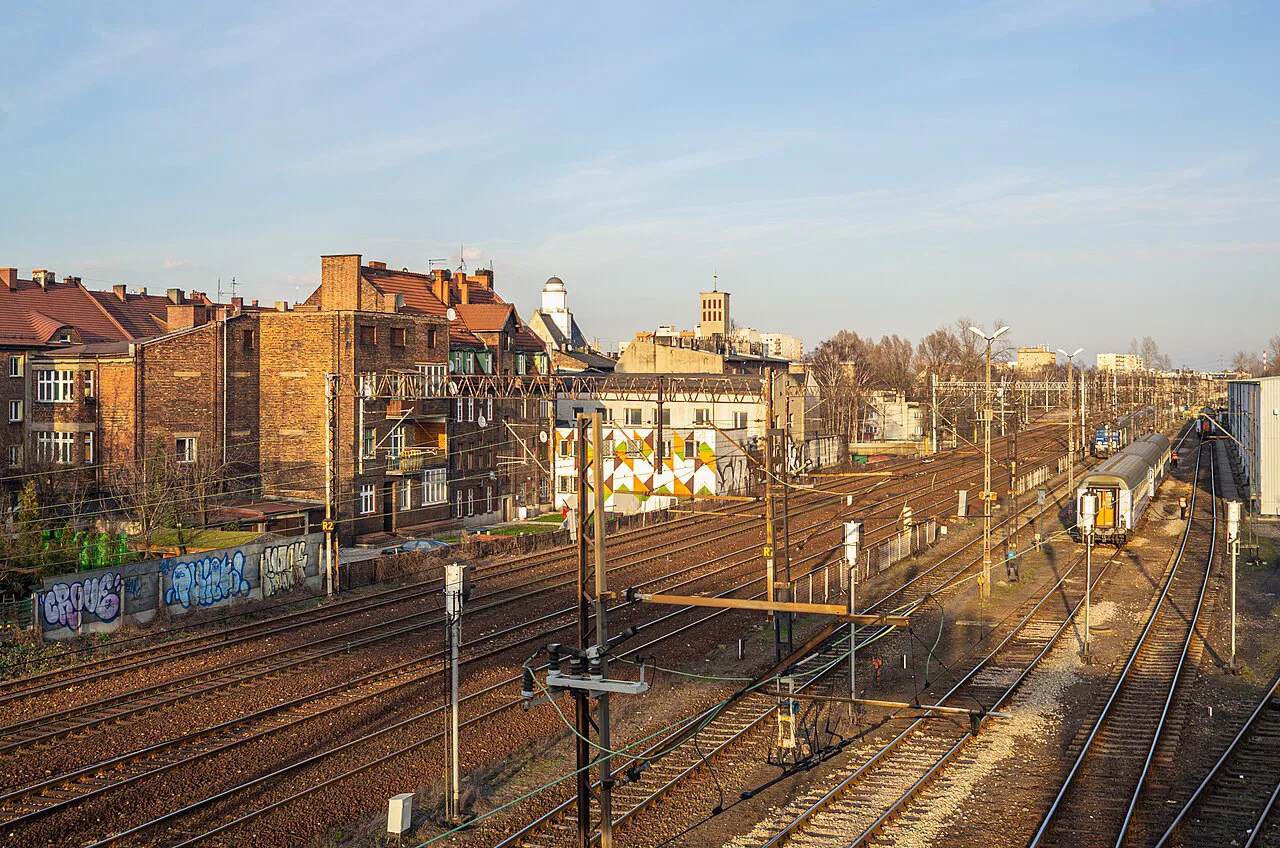 Zawodzie in Katowice seen from the footbridge over the railway.
